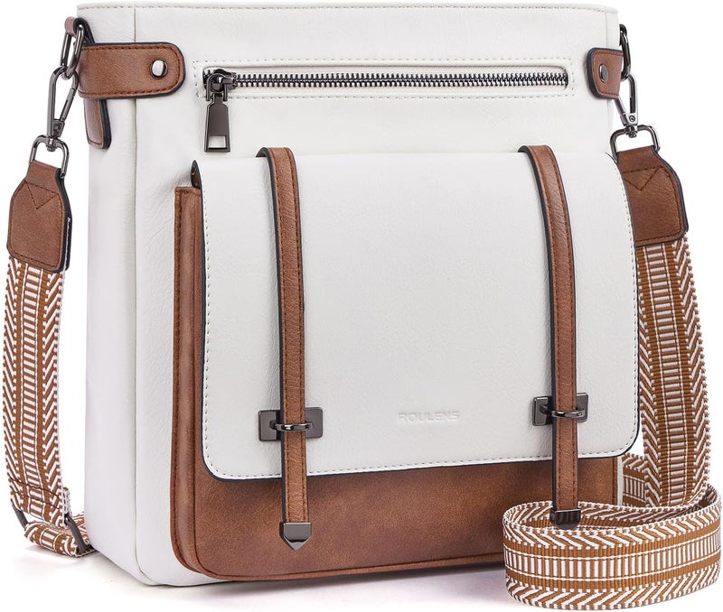 Roulens Crossbody Bags for Women,Multi Pocket Crossbody Purses Vegan Leather Shoulder Handbags Travel Purse Adjustable Strap - Image 1